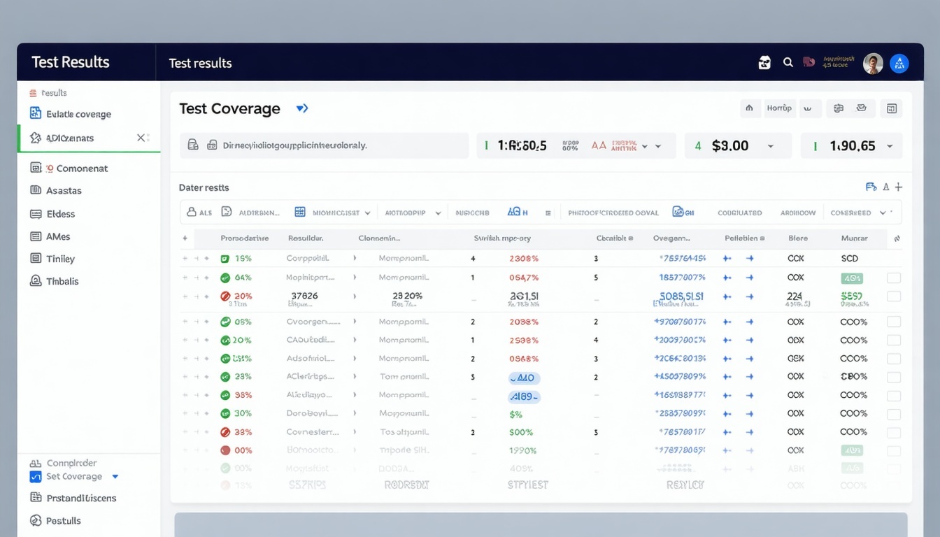 Software dashboard showing test results and coverage